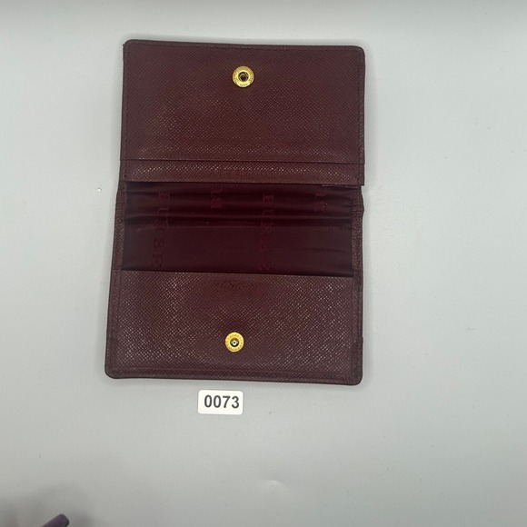 Burberry Haymarket Check Card Holder Wallet Burgundy Leather Snap Closure - Picture 4 of 5